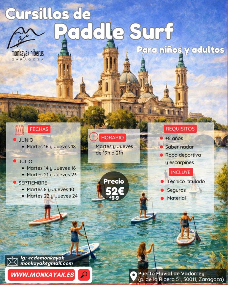 Información sobre cursos de Paddle Surf verano 2026 por CD Monkayak Hiberus